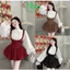 Set váy ngắn, set yếm dáng ngắn Bí bồng phối áo sơmi Lụa Nhung tay phồng cổ sen phối bèo nút kiểu