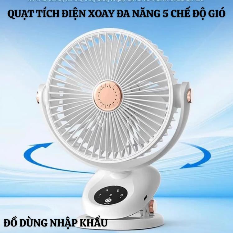 Quạt tích điên thông minh 5 chế độ gió quạt kẹp quạt treo đa chức năng-dung lượng pin 12.000mAH