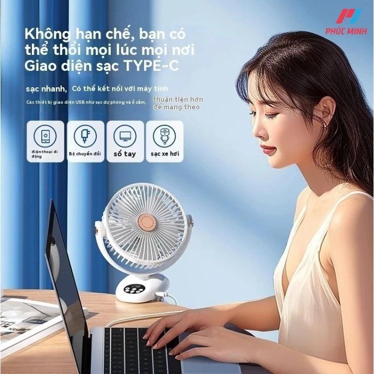 Quạt tích điên thông minh 5 chế độ gió quạt kẹp quạt treo đa chức năng-dung lượng pin 12.000mAH