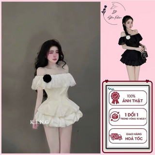 Set Áo Tiểu Thư Đính Hoa Trễ Vai Phối Ren Thiết Kế Chân Váy Bí Bồng Xinh Xắn