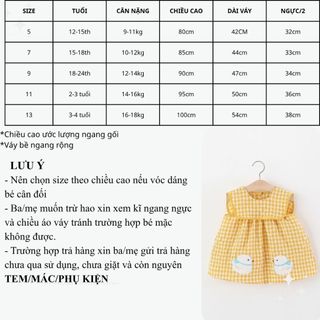Váy babydoll bé gái sát nách 1-4 tuổi sọc caro vàng gà con xòe xinh xắn D1297 Bí Ngô Nhỏ