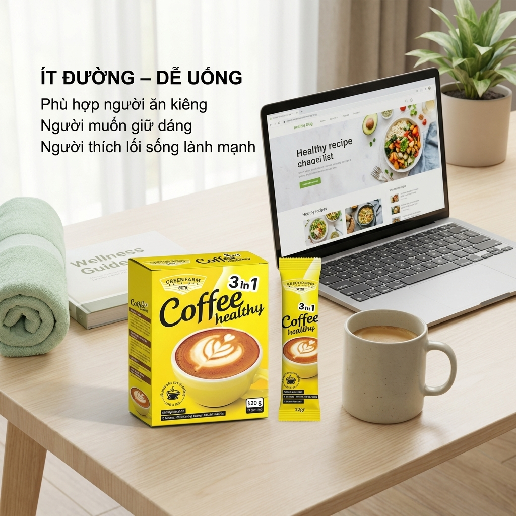 Cafe Healthy Ít Đường - Hộp 10 Gói x 12gr, Vị Cà Phê Thơm Nhẹ, Phù Hợp Lối Sống Lành Mạnh