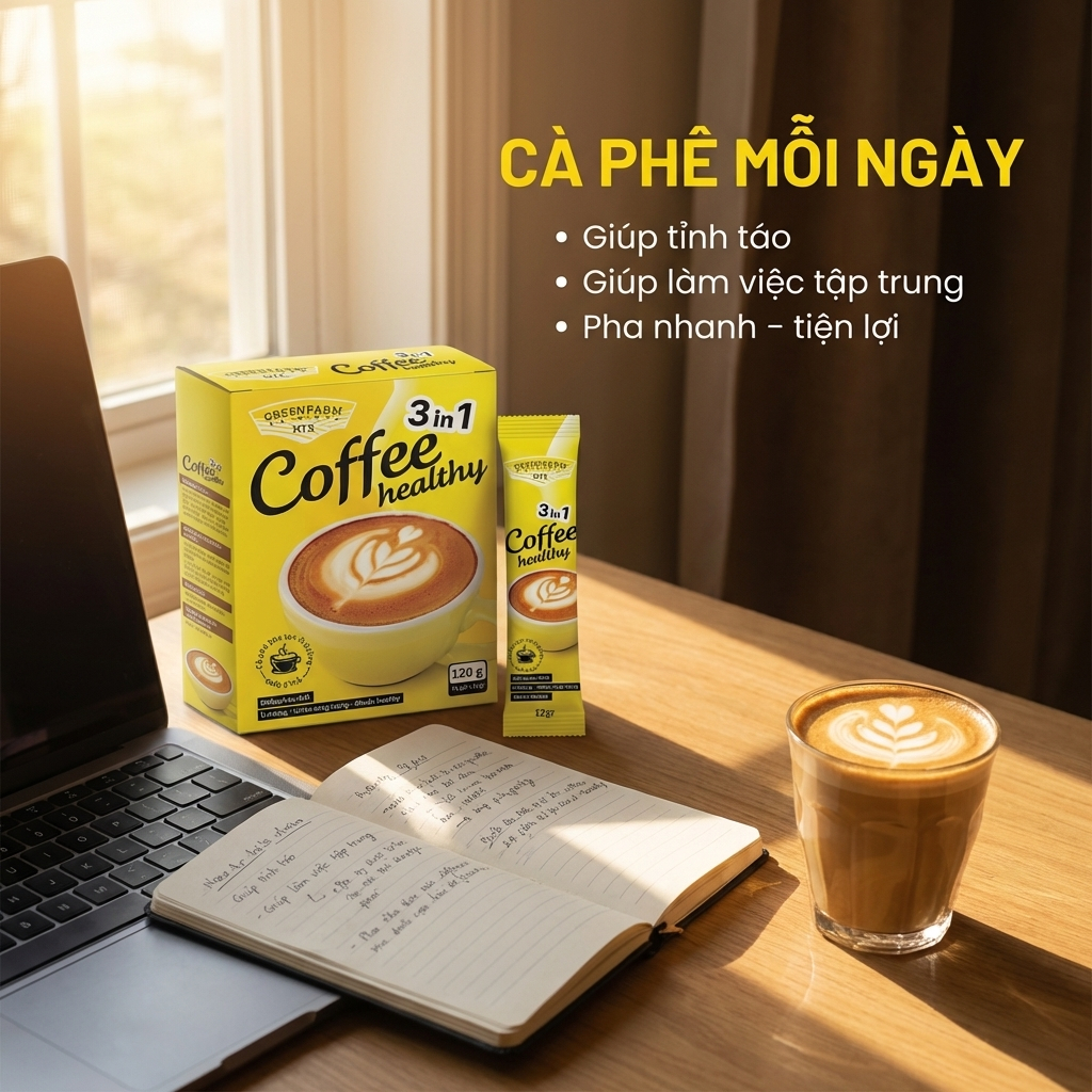 Cafe Healthy Ít Đường - Hộp 10 Gói x 12gr, Vị Cà Phê Thơm Nhẹ, Phù Hợp Lối Sống Lành Mạnh