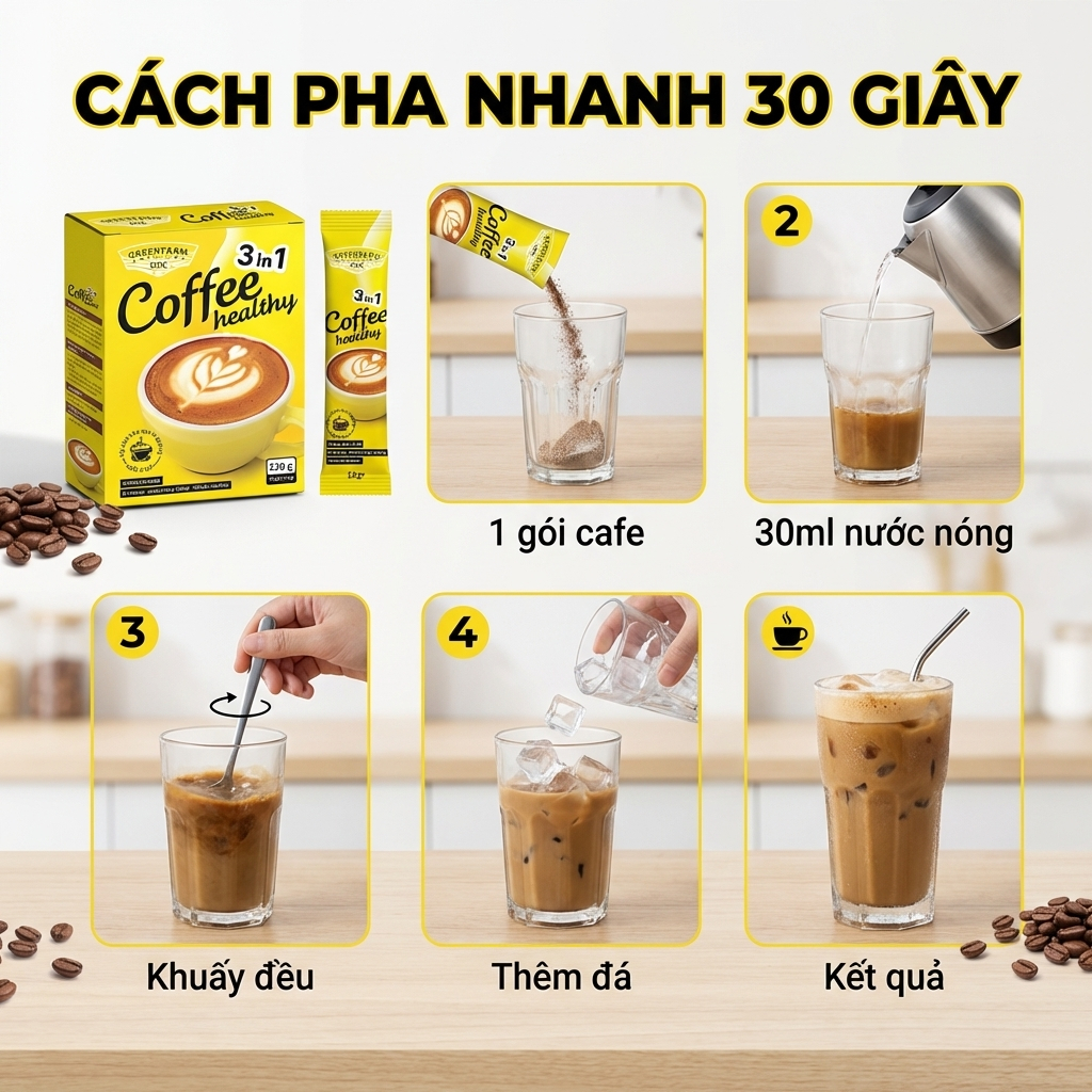 Cafe Healthy Ít Đường - Hộp 10 Gói x 12gr, Vị Cà Phê Thơm Nhẹ, Phù Hợp Lối Sống Lành Mạnh