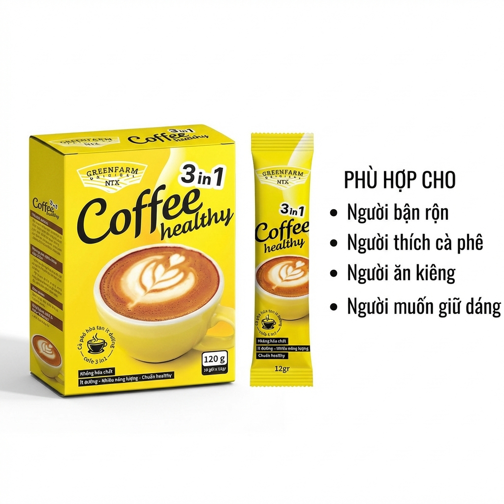 Cafe Healthy Ít Đường - Hộp 10 Gói x 12gr, Vị Cà Phê Thơm Nhẹ, Phù Hợp Lối Sống Lành Mạnh