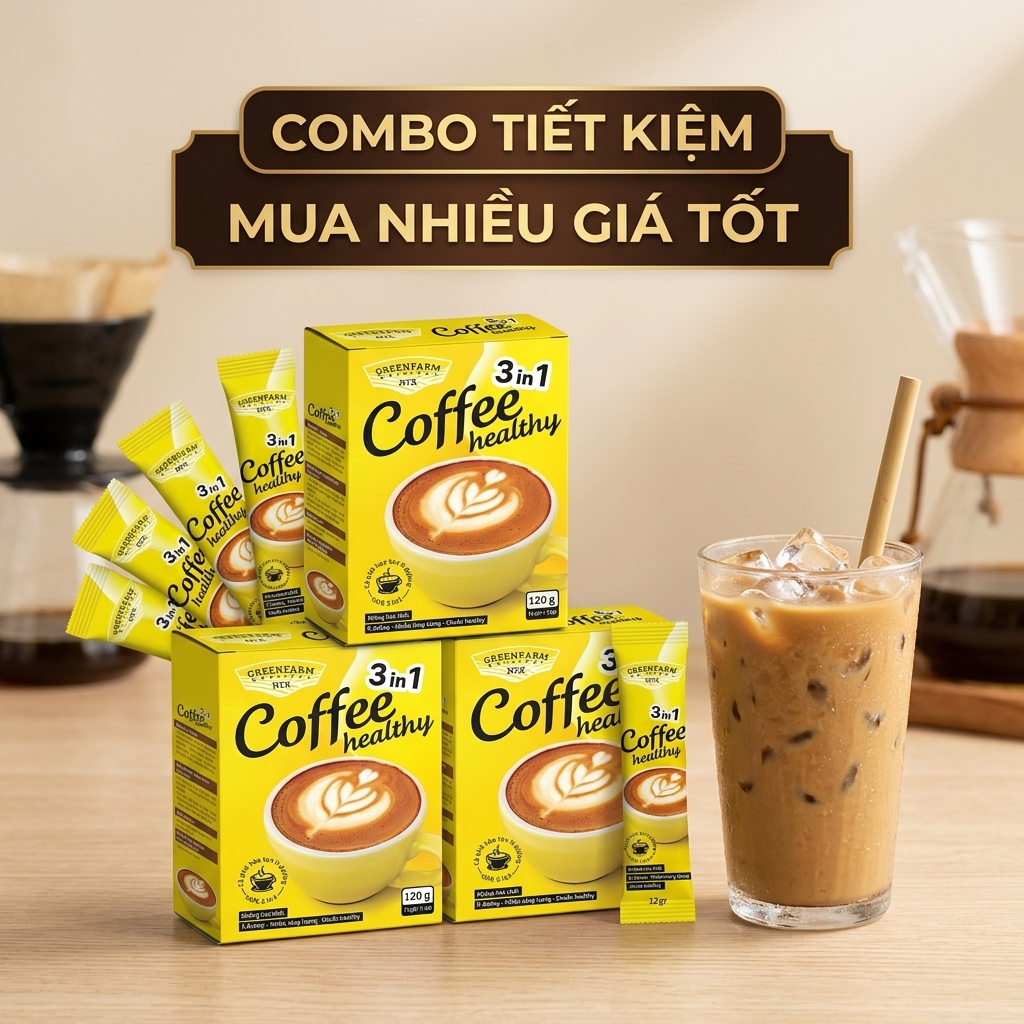 Cafe Healthy Ít Đường - Hộp 10 Gói x 12gr, Vị Cà Phê Thơm Nhẹ, Phù Hợp Lối Sống Lành Mạnh