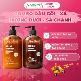 (Lalahome Organic) Combo Dầu Gội - Xả Hương Bưởi Sả Chanh 400ml, Ngăn Ngừa Gàu, Rụng, Tóc Chắc Khỏe