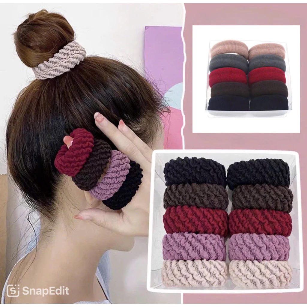 [Peinn] Hộp 10 Dây Cột Tóc Bản To Dày Dặn Bền Đẹp Hàng Cao Cấp