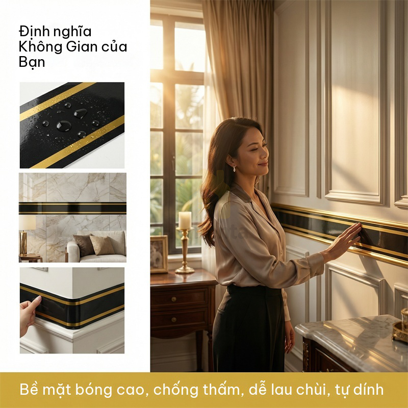 Miếng Dán Chân Tường Cuộn 5m Phào Nẹp Xốp PVC Chống Nước, Chống Dầu Mỡ, Dễ Lau Chùi, Keo Tự Dính Chắc, KT 10cm