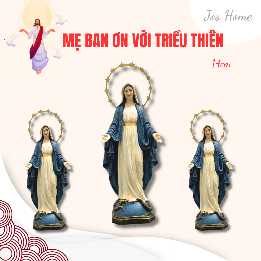 Tượng Đức Mẹ Ban Ơn Có Triều Thiên 14cm – Poly Vẽ Tay Tinh Xảo