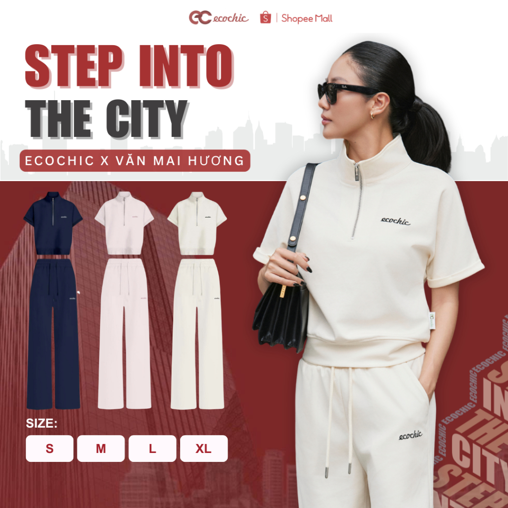 Set Bộ Dài ECOCHIC Khóa Áo Halfzip Basic Ngắn Quần Ống Suông Chất Liệu Cao Cấp Mềm Mịn B221