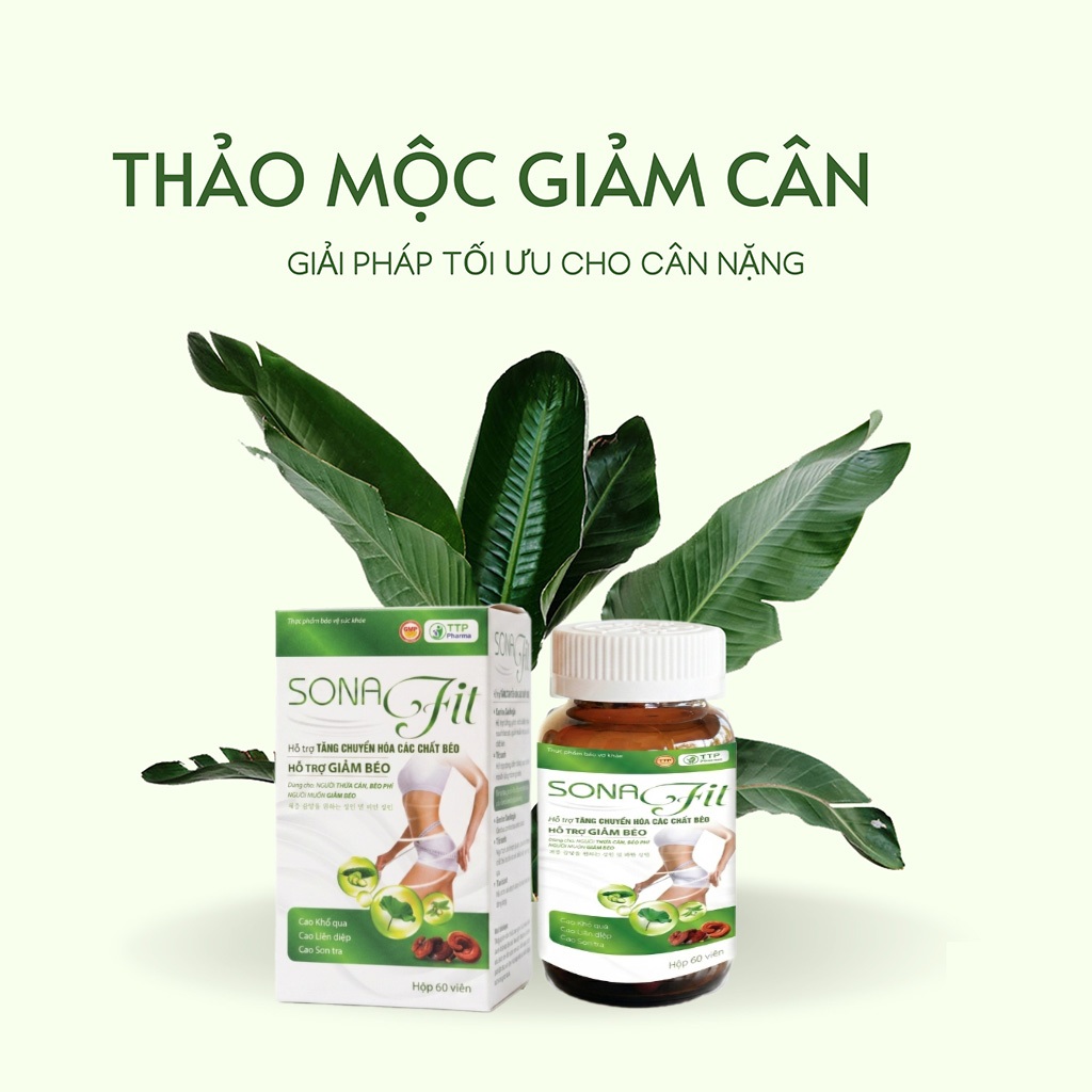 Viên uống giảm cân cấp tốc Sona Fit - Slimly Calysa Chitosan Trà Xanh hộp 60 viên