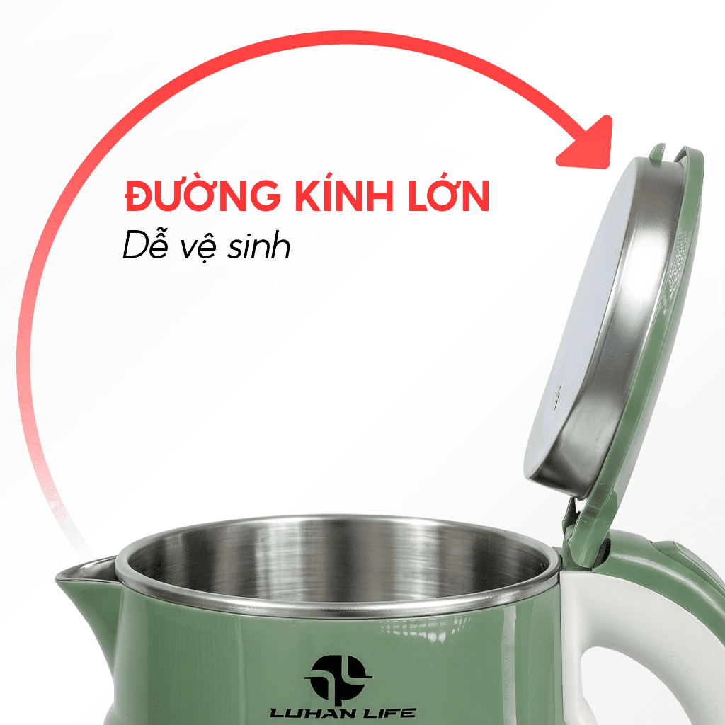 Ấm Đun Siêu Tốc 1.7L LUHAN LIFE, Bình Đun Nước Siêu Tốc 2 Lớp Cách Nhiệt Chống Bỏng Tự Ngắt An Toàn