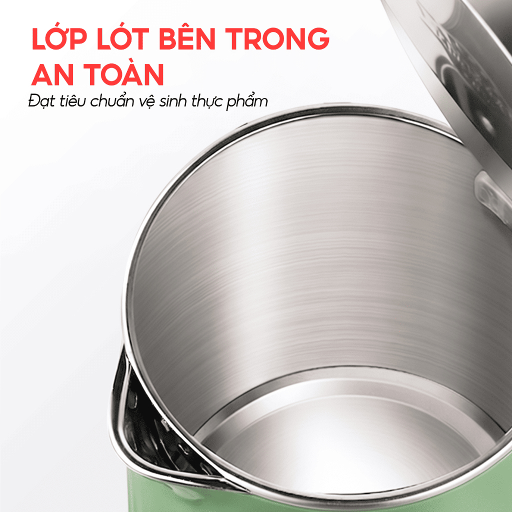 Ấm Đun Siêu Tốc 1.7L LUHAN LIFE, Bình Đun Nước Siêu Tốc 2 Lớp Cách Nhiệt Chống Bỏng Tự Ngắt An Toàn
