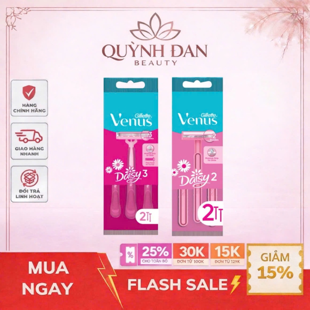 Dao Cạo Nữ Gillette Venus Daisy 2/ Venus Daisy 3 - Gói 2 Cây