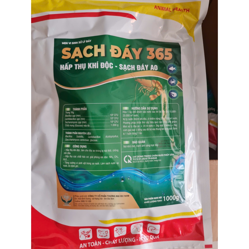 Men vi sinh xử lý đáy 365 của HK Farm giúp sạch khí độc, nước trong giúp tôm cá nhanh lớn