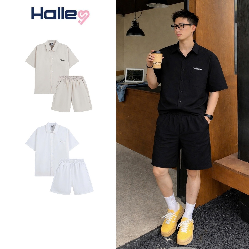 Set Bộ Sơ Mi Cộc Tay + Quần Short Lưng Chun Chất Kaki 2 Da Form Đẹp Mùa Hè Halley J67