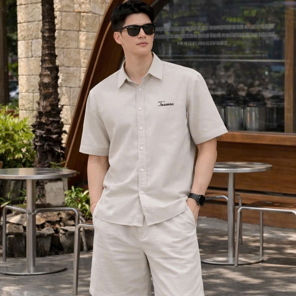 Set Bộ Sơ Mi Cộc Tay + Quần Short Lưng Chun Chất Kaki 2 Da Form Đẹp Mùa Hè Halley J67