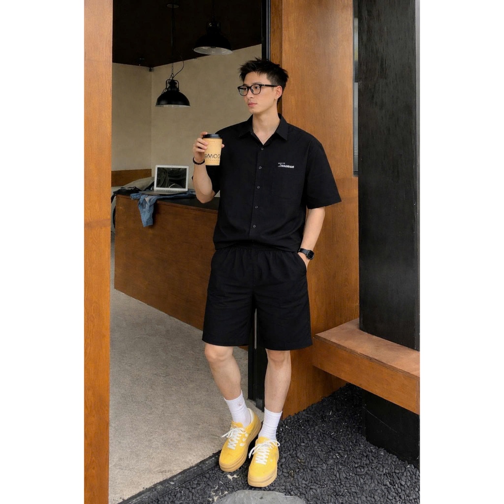 Set Bộ Sơ Mi Cộc Tay + Quần Short Lưng Chun Chất Kaki 2 Da Form Đẹp Mùa Hè Halley J67