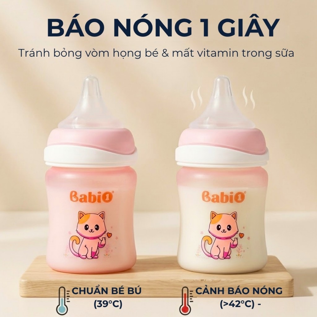 Bình Sữa Thủy Tinh Babi1 120ml Cảm Biến Nhiệt Chống Sặc Cho Bé Sơ Sinh - Phiên Bản 2026 (Chống Vỡ)