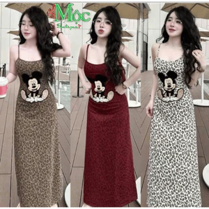 Đầm váy dài, đầm ôm body mặc hè 2 dây chiết eo Tăm lạnh full 3D in Mickey dáng dài quyến rũ