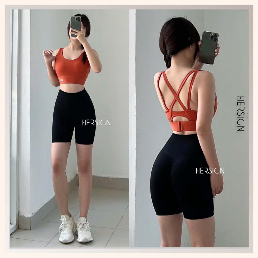 HERSIGN Set tập gym nữ ngắn Bộ đồ tập yoga mùa hè Quần áo thể thao chạy bộ SMIX7N35 BST HERSIGN BARE FORM