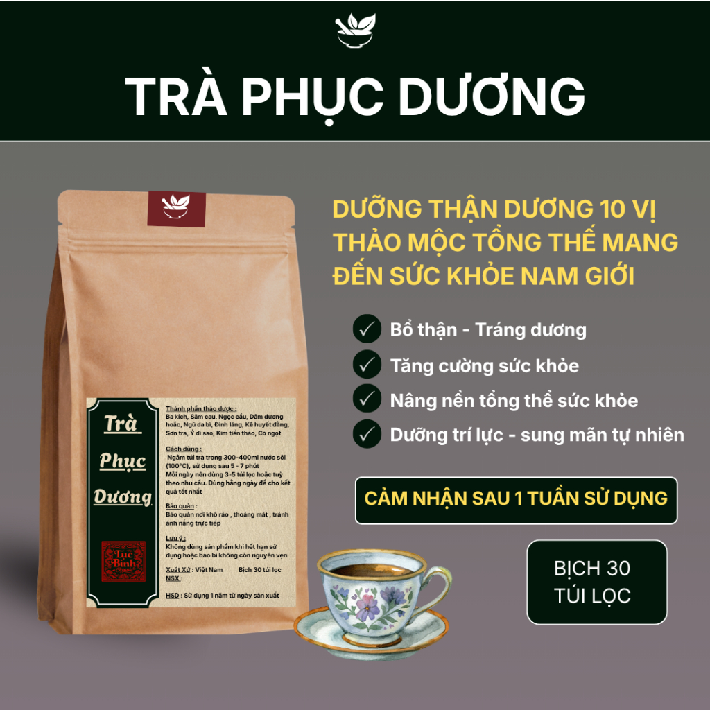 Trà Thảo Mộc Phục Dương - Bổ thận tráng dương, dưỡng thận, mạnh tâm, thông huyết mạch, Bồi Dưỡng Cơ Thể