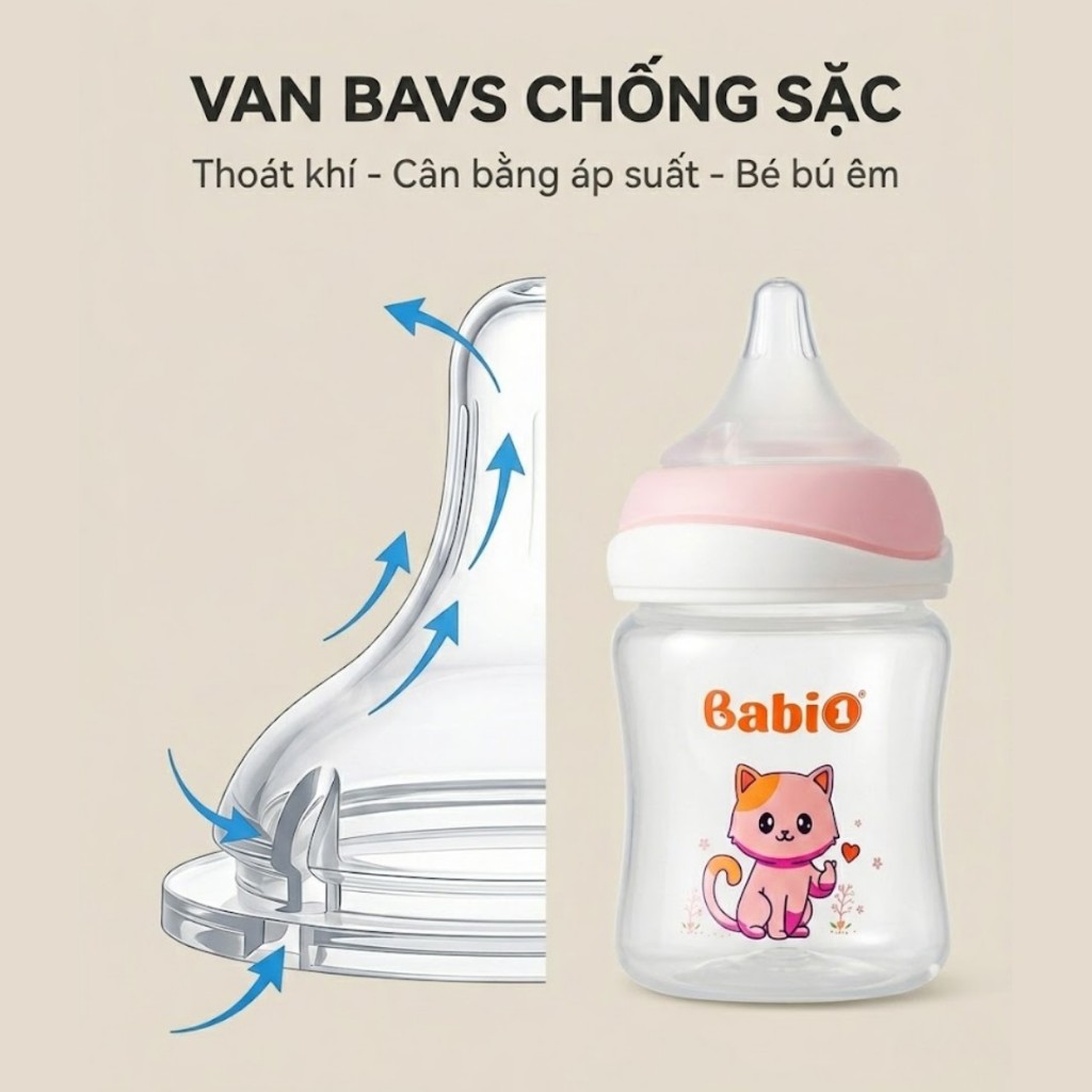 Bình Sữa Thủy Tinh Babi1 120ml Cảm Biến Nhiệt Chống Sặc Cho Bé Sơ Sinh - Phiên Bản 2026 (Chống Vỡ)