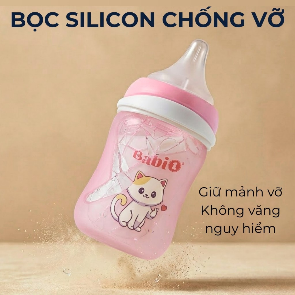 Bình Sữa Thủy Tinh Babi1 120ml Cảm Biến Nhiệt Chống Sặc Cho Bé Sơ Sinh - Phiên Bản 2026 (Chống Vỡ)