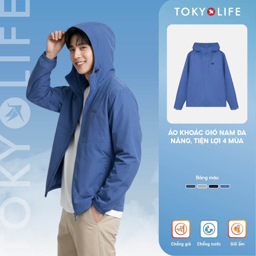 Áo khoác gió nam dài tay hai lớp cản gió TOKYOLIFE thiết kế thời trang kiểu dáng mỏng nhẹ mềm mại dễ phối 40002352