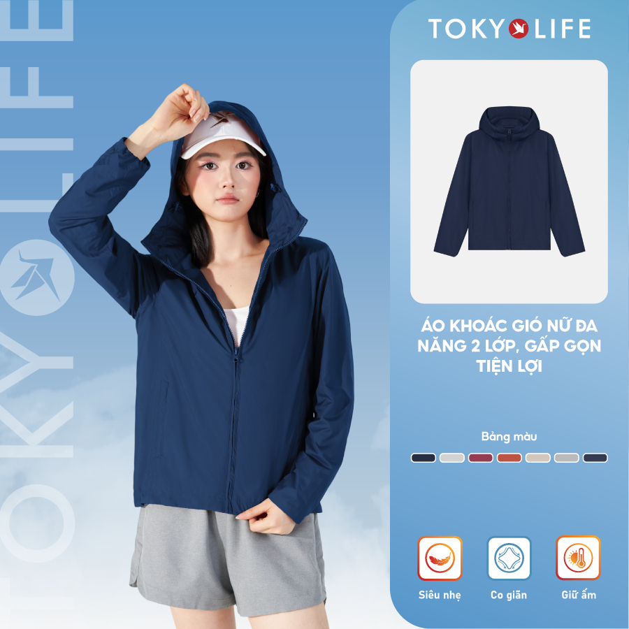 Áo khoác gió nữ đa năng 2 lớp gấp gọn tiện lợi TOKYOLIFE phong cách thiết kế thời trang mỏng nhẹ dễ phối đồ 40002362