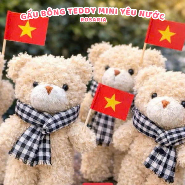 Gấu Bông Teddy Mini Đeo Khăn Caro Siêu Xinh – Mềm Mịn Cao Cấp, Quà Tặng Dễ Thương