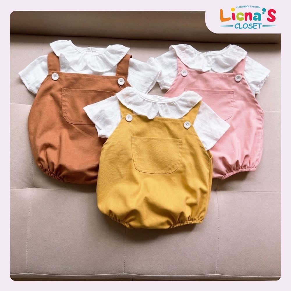 Body Yếm Kèo Áo Cổ Sen Trắng Cho Bé 5-10Kg