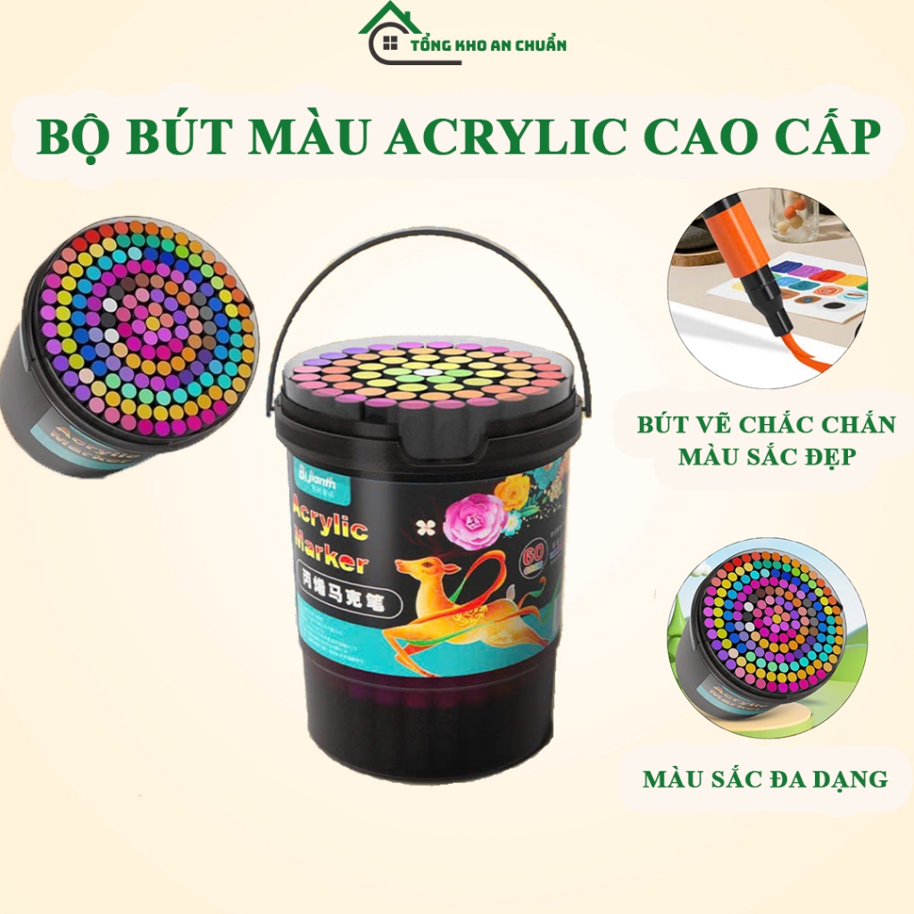 Bút màu Acrylic Marker cao cấp cho trẻ em vẽ tranh,màu sắc tươi sáng,không thấm giấy,dễ lau trên da