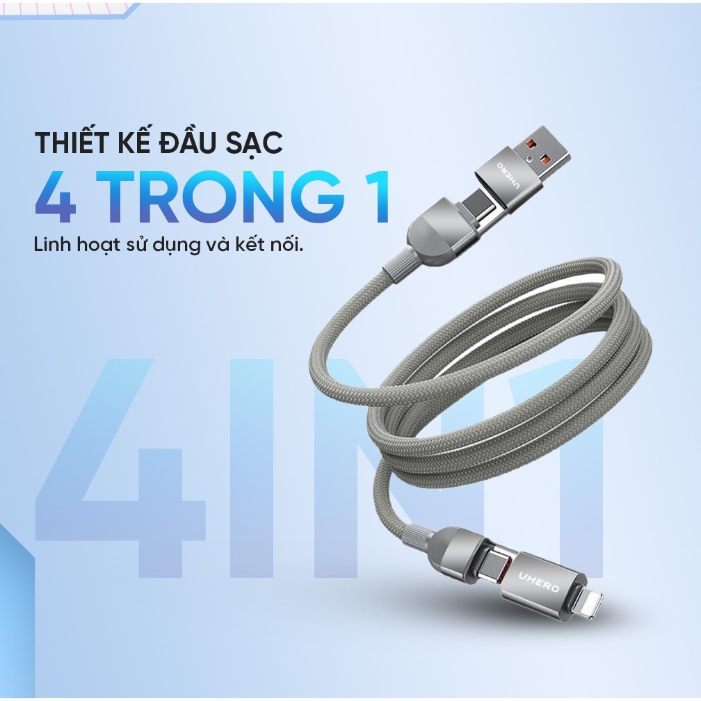 Cáp sạc nhanh 100W từ tính 4in1 chính hãng UHERO, dây sạc nhanh đa năng chuyển đổi 4 đầu sạc dành cho smartphone