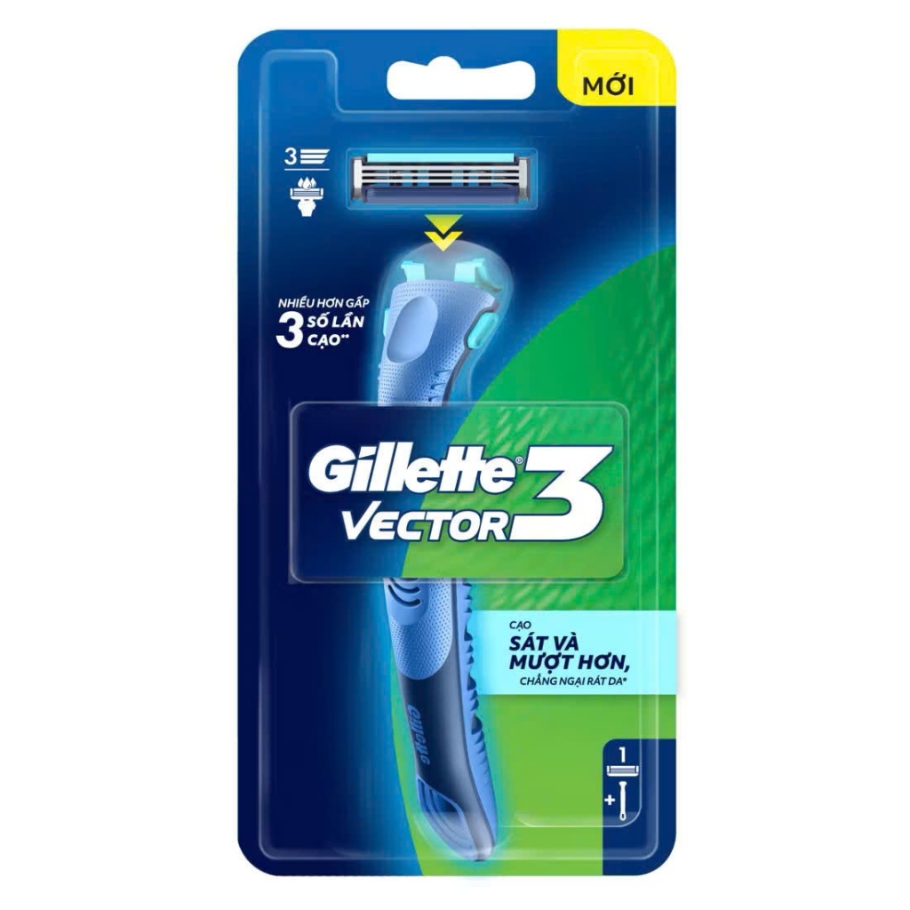 Dao Cạo Râu GILLETTE VECTOR 3 - Cạo Sát, Êm Mượt, Tối Ưu Mọi Chuyển Động