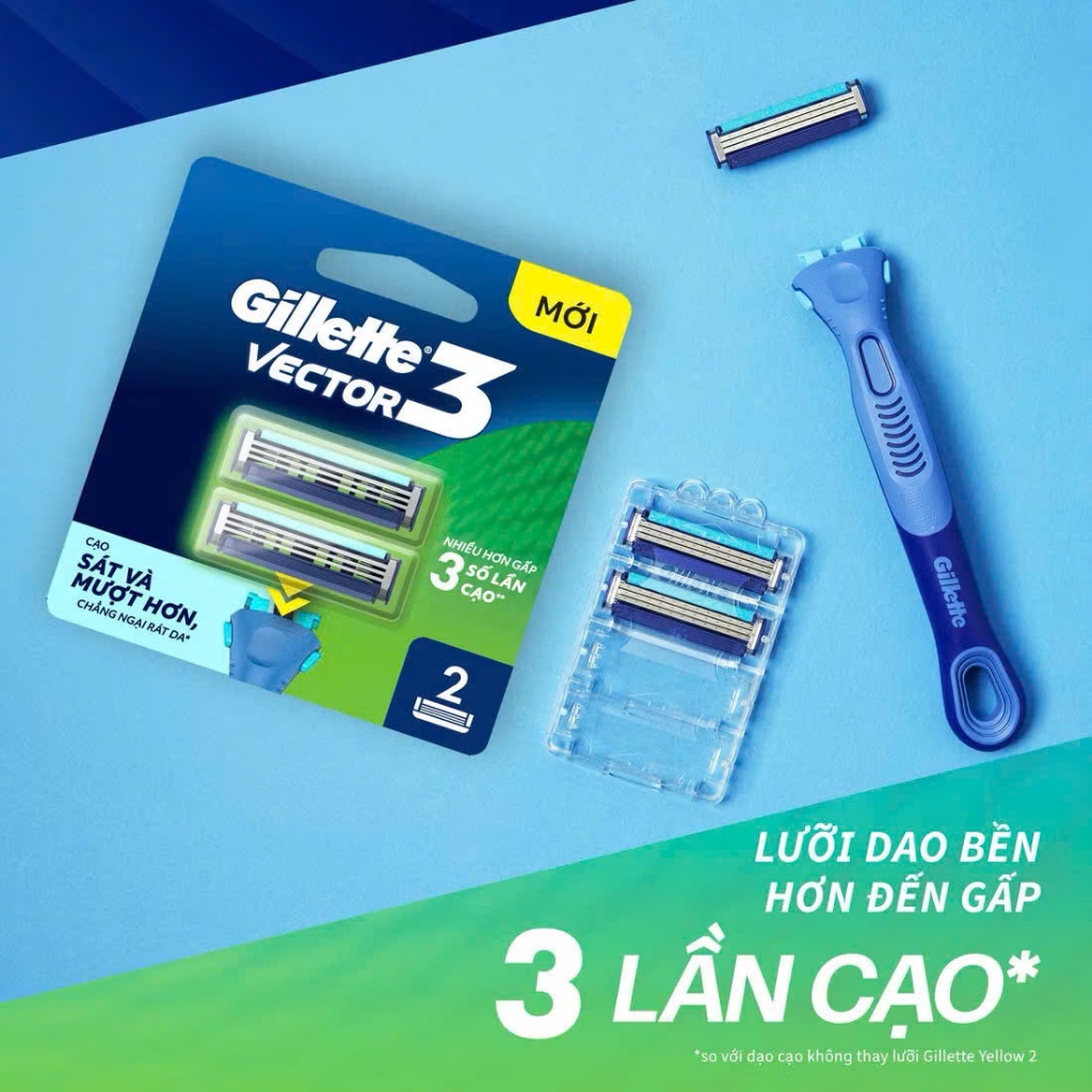 Dao Cạo Râu GILLETTE VECTOR 3 - Cạo Sát, Êm Mượt, Tối Ưu Mọi Chuyển Động