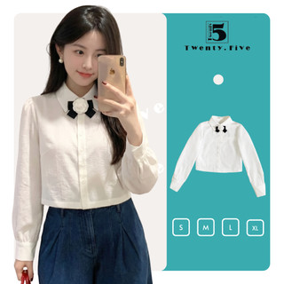 Áo sơ mi dài tay kèm nơ hoa trà dáng áo lỡ thiết kế trơn basic Twenty.5- AH119