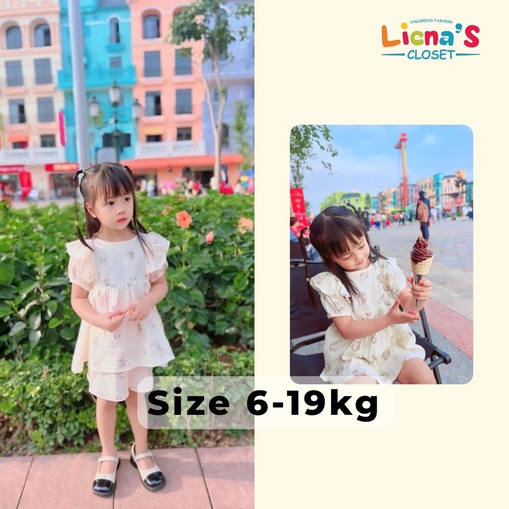 Bộ Quần Áo Bé Gái Mùa Hè Vải Xô Muslin, Áo Bèo Tay Cánh Tiên Kèm Quần Short - Bộ Xô Cộc Tay Cho Bé Từ 6-19Kg