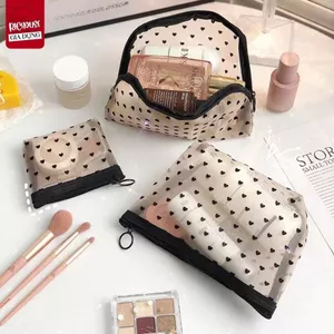 Túi Đựng Đồ Trang Điểm Du Lịch Chấm Bi Dễ Thương, Thiết Kế Lưới Thoáng Khí, Có Quai Xách Tiện Lợi