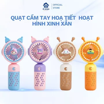 Quạt Mini Cầm Tay Tích Điện, Quạt Cầm Tay Hoạ Tiết Hoạt Hình Xinh Xắn, Sạc USB Nhỏ Gọn Tiện Lợi