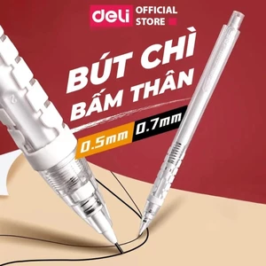 Bút Chì Kim Bấm Thân Bấm Đầu Ngòi 0.5 0.7mm Kèm Đầu Tẩy Deli - Bút Chì Cơ Học Thay Ngòi Phác Thảo