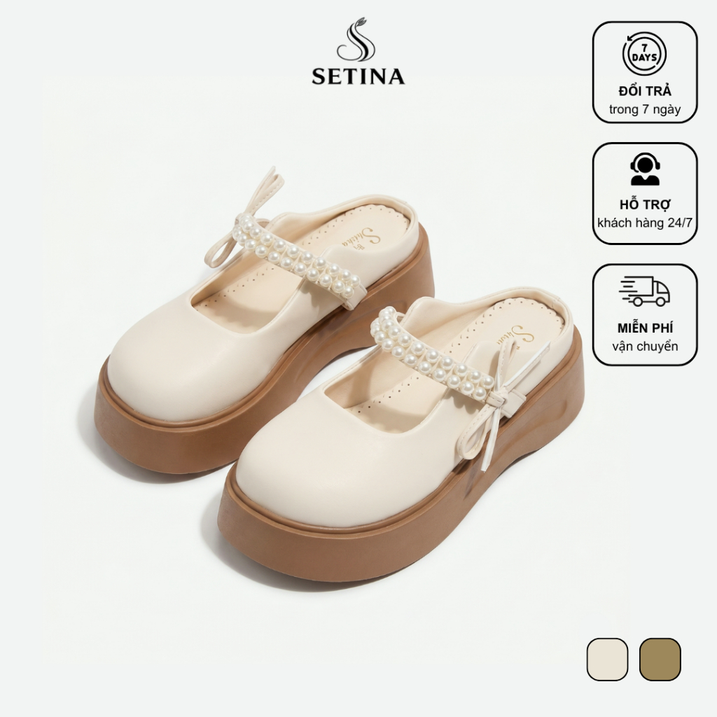 [SETINA] Dép Nữ Đế Bánh Mì 5cm Quai Ngọc Trai Đế Cao Êm Chân Dép Sục Nữ Phối Nơ Xinh Sang Phong Cách Hàn Quốc (777)