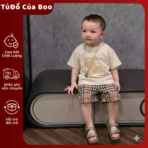 Set Đồ Bé Trai Áo In Hình+Quần Short Caro Cao Cấp,Bộ Quần Áo Bé Trai Mùa Hè7-17kg Style Hàn Quốc A03