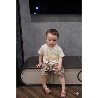 Bộ Đồ Bé Trai Cao Cấp Cotton Mềm, Áo Thun In Hình + Quần Caro 7-17kg,Bộ Quần Áo Bé Trai Mùa Hè A03