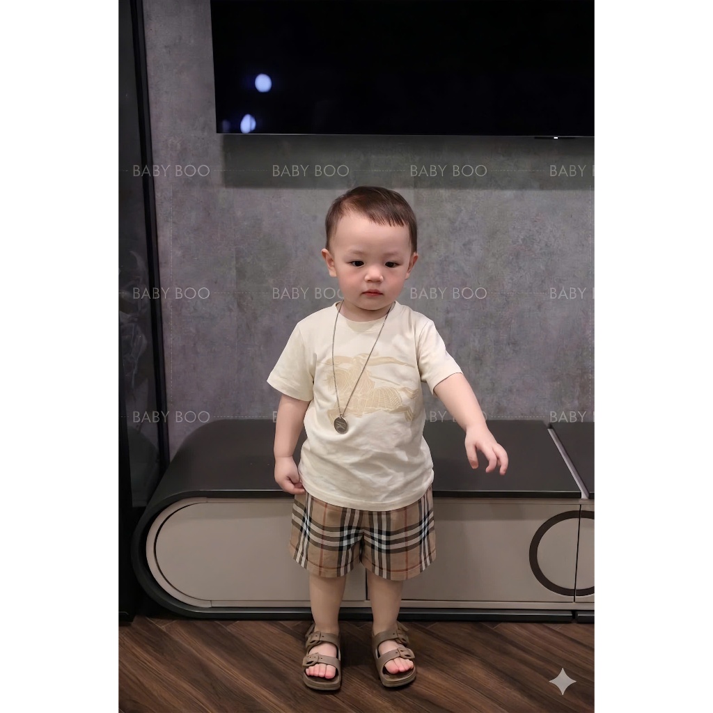 Set Đồ Bé Trai Áo In Hình+Quần Short Caro Cao Cấp,Bộ Quần Áo Bé Trai Mùa Hè7-17kg Style Hàn Quốc A03