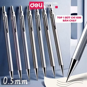 Bút chì kim cảm ứng Deli kèm đầu tẩy Ngòi 0.5 - Vỏ kim loại không hao mòn chống gỉ bảo vệ ngòi chì