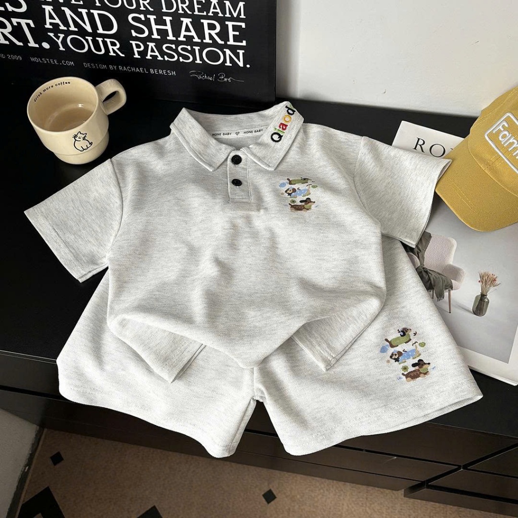(HÀNG QCCC) Bộ quần áo QC họa tiết thêu GẤU , CÚN ,chất liệu POLO mềm mại ,thoáng mát cho bé  đi chơi chơi size 9-26kg