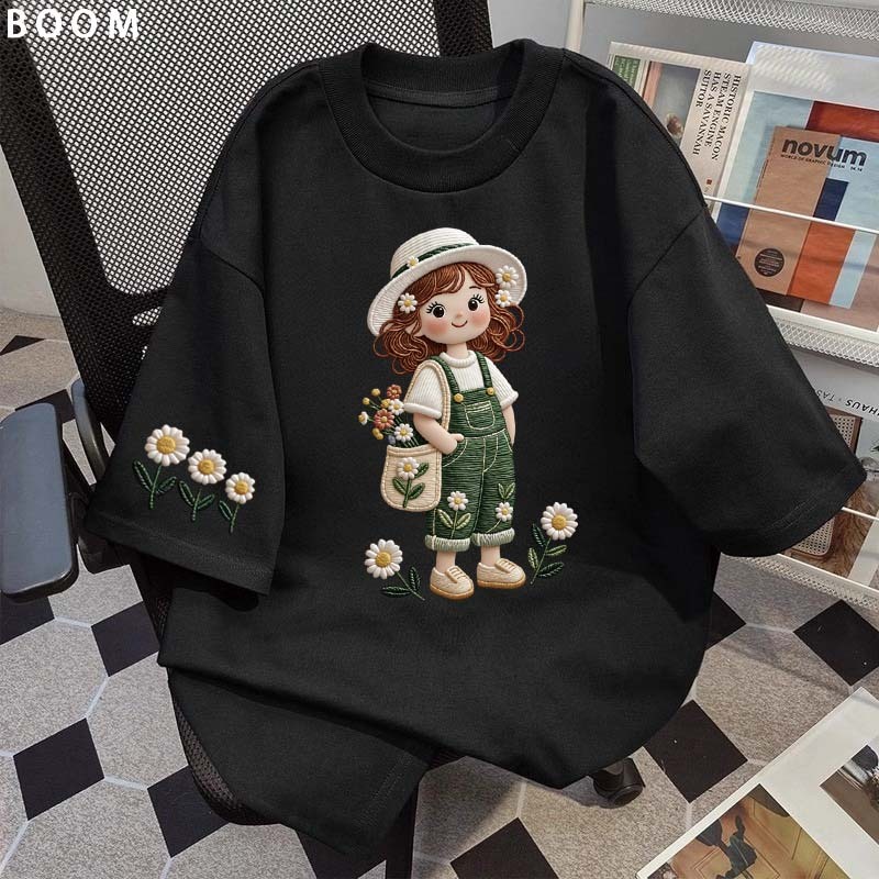 BOOM Áo thun nữ kiểu hàn quốc form rộng tay lỡ cổ tròn cotton mát - hè hot trend in cách dễ thương áo phông form vừa #01