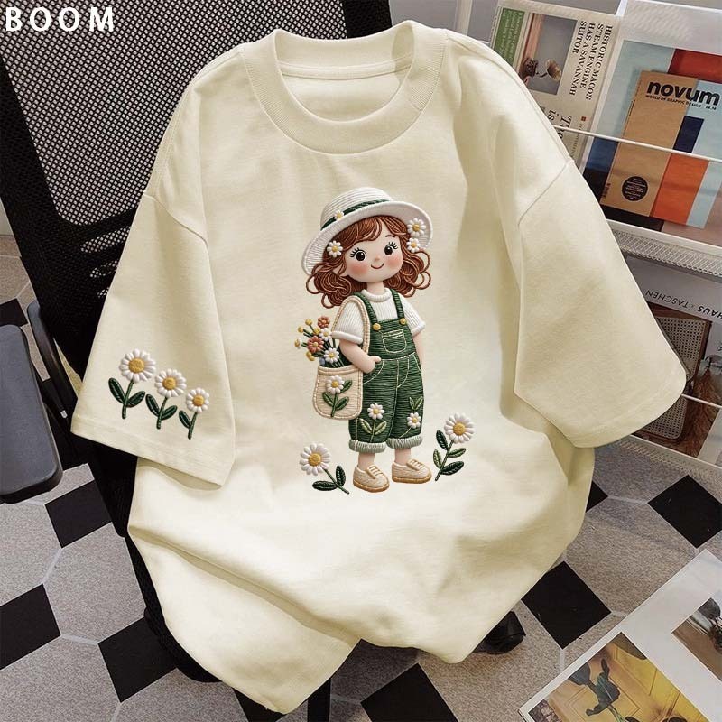 BOOM Áo thun nữ kiểu hàn quốc form rộng tay lỡ cổ tròn cotton mát - hè hot trend in cách dễ thương áo phông form vừa #01